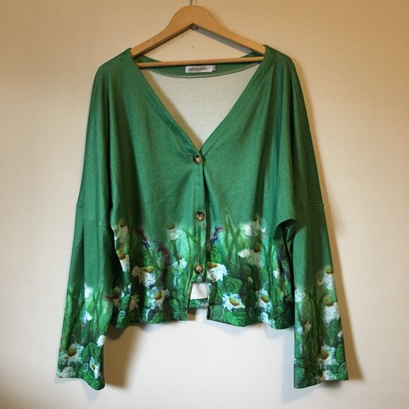 MISSLOOK Meadow Flowers Cotton Blend Button Down Boho Cardigan - Picture 1 of 13
